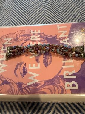 Apple Watch Band Multi-Strand Purple and Turquoise Beaded with Silver Accents